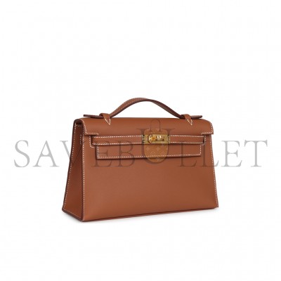 HERMES KELLY POCHETTE GOLD SWIFT GOLD HARDWARE (22*14*7cm) 